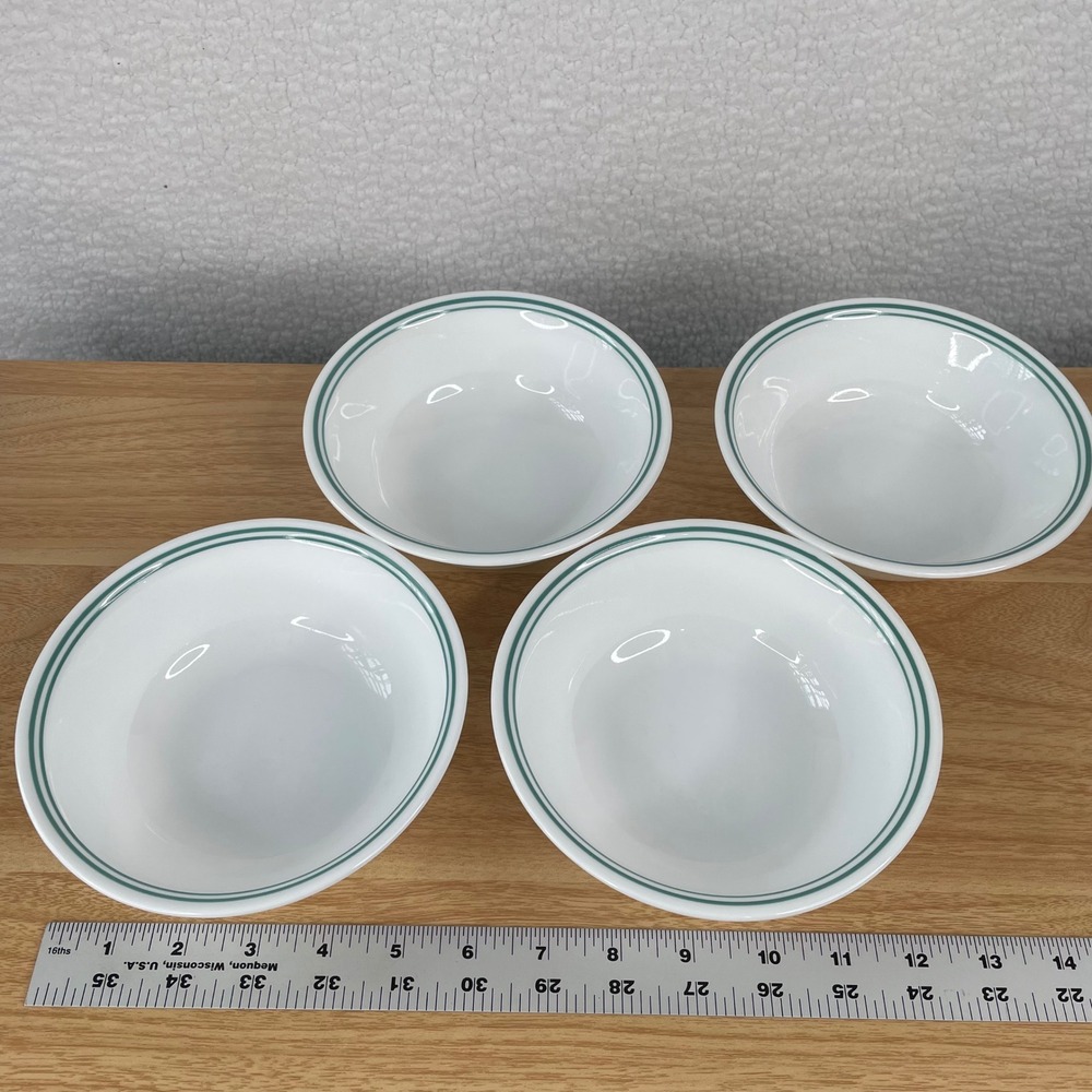 Corelle Rosemarie Double Green‎ Band 6.25 Inch Cereal Soup Bowls Set of 4